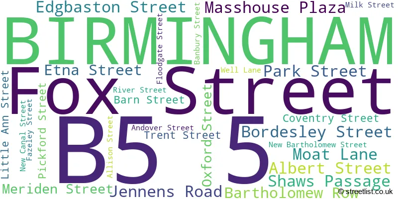 A word cloud for the B5 5 postcode